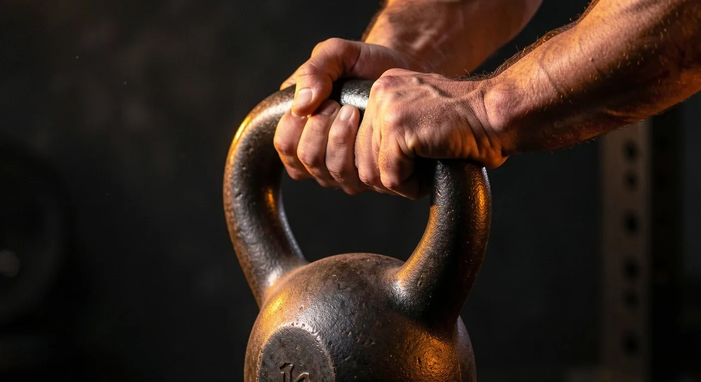 Prise en main d'un kettlebell dans une salle d'entraînement